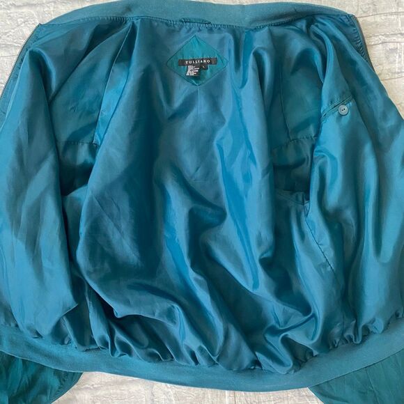 Tulliano men L 100% silk full zip mock collar longsleeve jacket teal green color - Picture 6 of 14